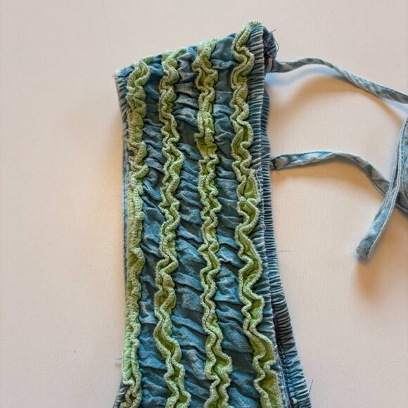 Oli and Hali Frilled Details Aqua Midi Dress Sleeveless Smocked Back Tie Pocket - Picture 9 of 14